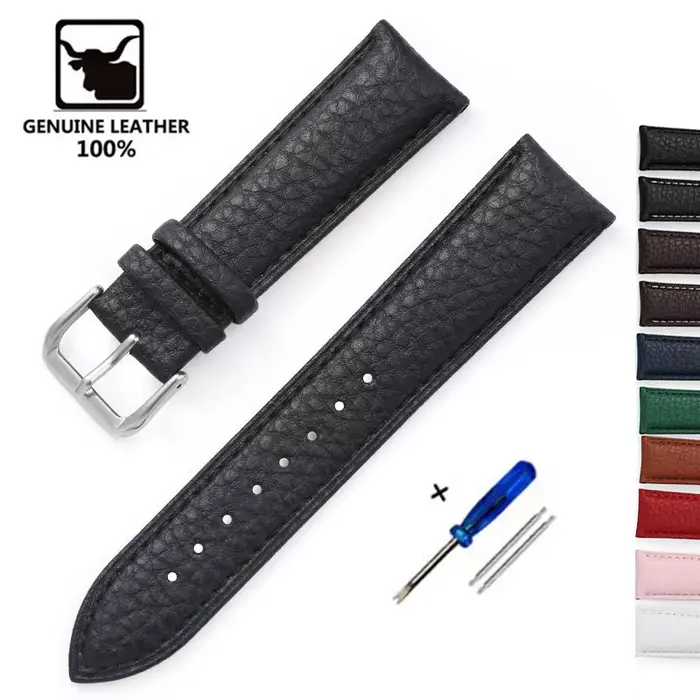 Bracelet de montre en cuir souple à motif litchi