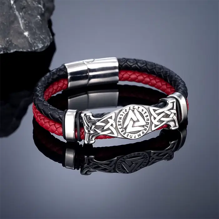 Bracelet multicouche en cuir véritable pour hommes