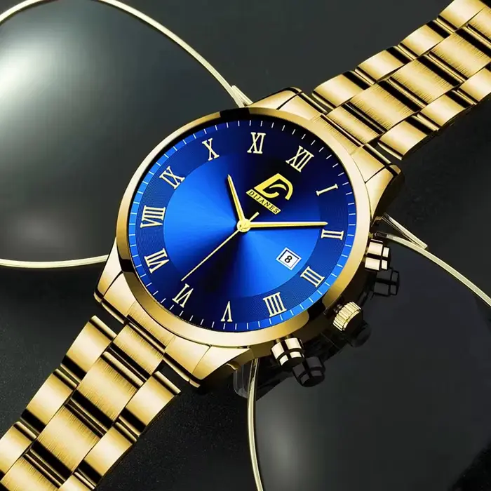Mode hommes montres en or de luxe minimaliste Quartz montre-bracelet