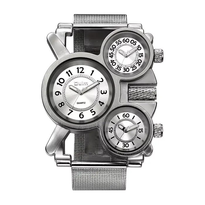 Oulm-Montre à Quartz en Maille pour Homme, Marque de Luxe, Fuseau Horaire Multiple, dehors de Plein 