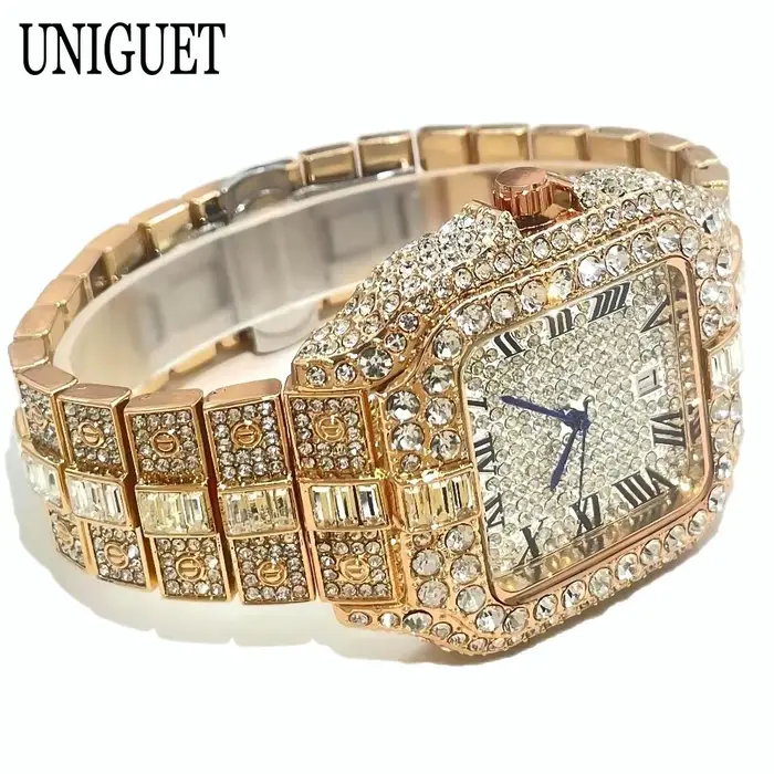 UNIGUET montre de mode pour hommes de luxe Rose carré glacé