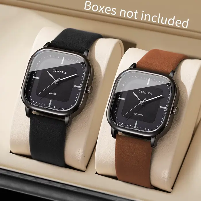 Bracelet en cuir pour hommes montre quartz carrée élégante à offrir pour occasions professionnelles et décontractées
