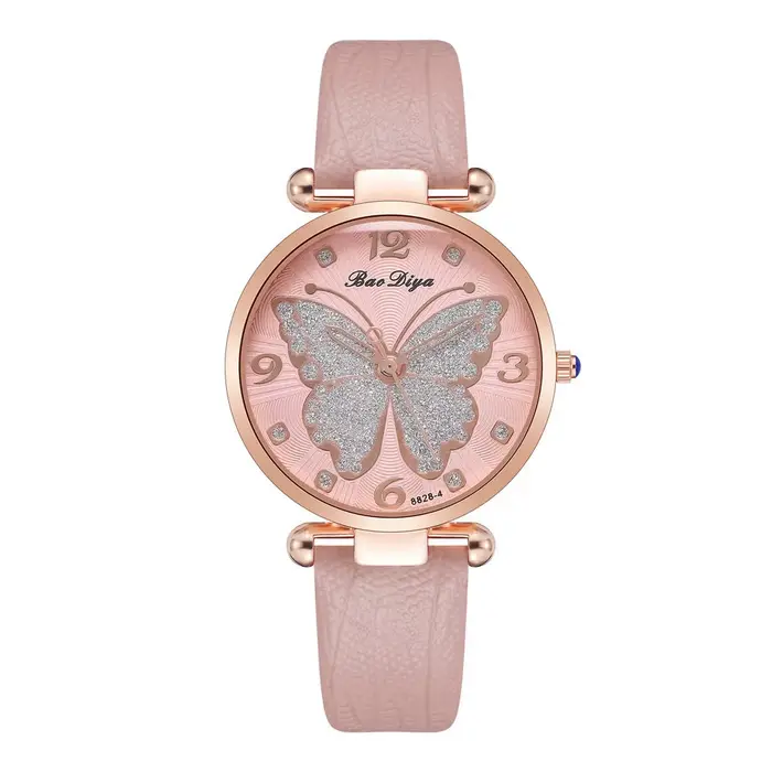 Montre à quartz analogique avec bracelet en cuir pour femme