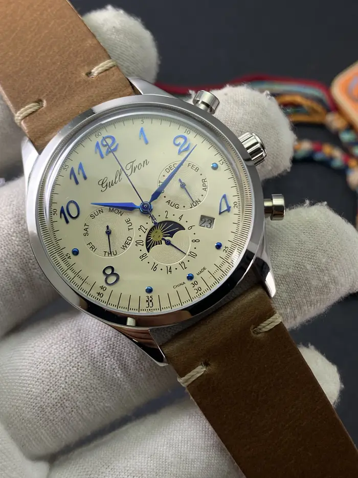 Montre mécanique automatique multifonctionnelle pour homme, design rétro avec miroir à bulles en ivo