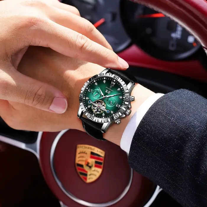 POEDAGAR Top luxe hommes montres Original mécanique en cuir