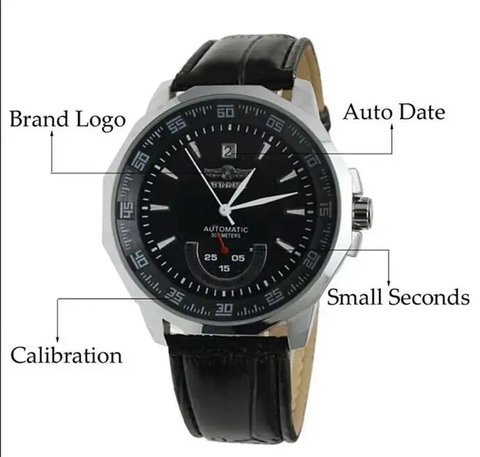 Montres mécaniques automatiques pour hommes avec bracelet en cuir