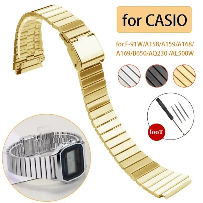 Bracelet de montre Vintage pour CASIO F-91W/A158/A159/A168/A169/B650/AQ230 /AE500W