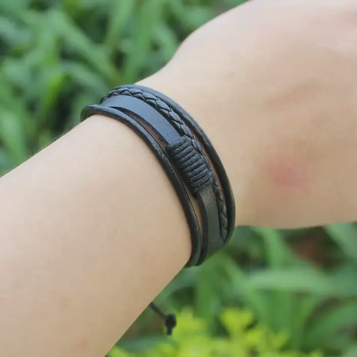 TYO – Bracelet tressé multicouche en cuir pour hommes