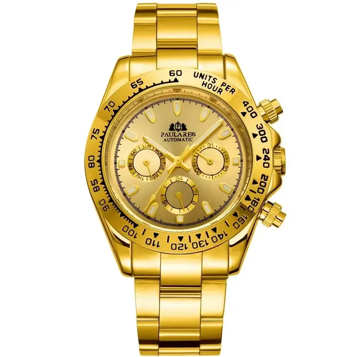 Montres automatiques pour hommes mécanique auto-brûlure or acier inoxydable Glacier glace bleu châta
