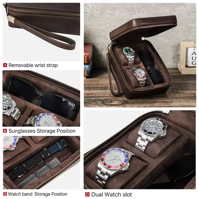 Étui de voyage en cuir véritable pour montres