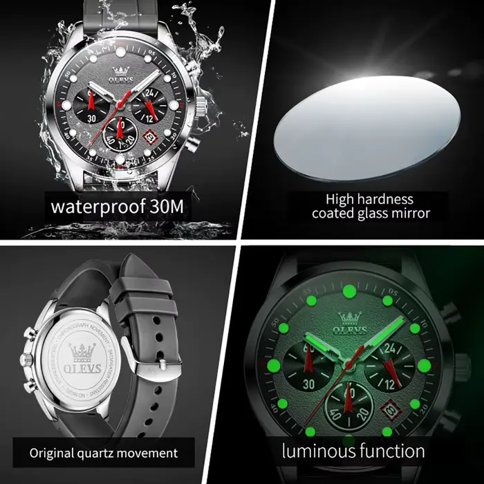 OLEVS-Montre-bracelet à quartz étanche pour homme, couleurs vives, bracelet en silicone, chronographe, date, mode originale, 5602
