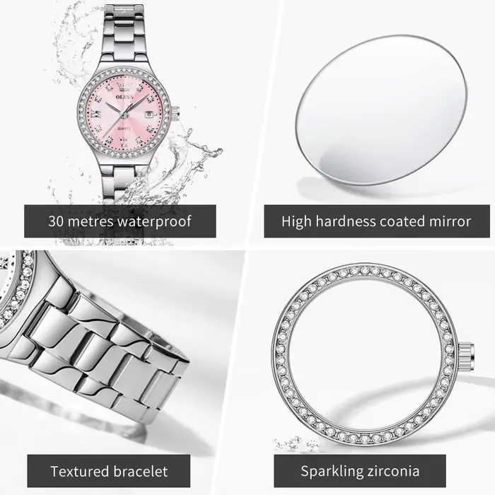 Nouvelle montre à Quartz 5628 pour femmes, bracelet en acier, lunette en Zircon, date automatique, résistante à l'eau, miroir en losange, élégante pour occasions spéciales