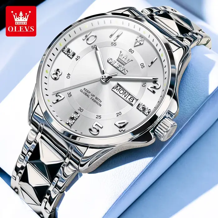 OLEVS 2910 luxe hommes femmes Couple montre double calendrier affichage étanche en acier inoxydable 