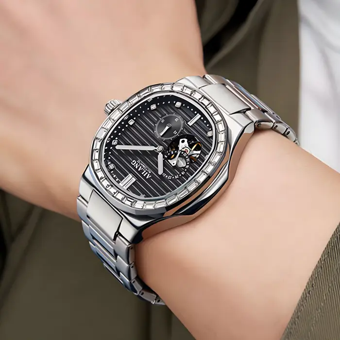 AILANG PROMOTION Montre Homme Mécanique Automatique Squelette Étanche en Acier Inoxydable pour Affaires