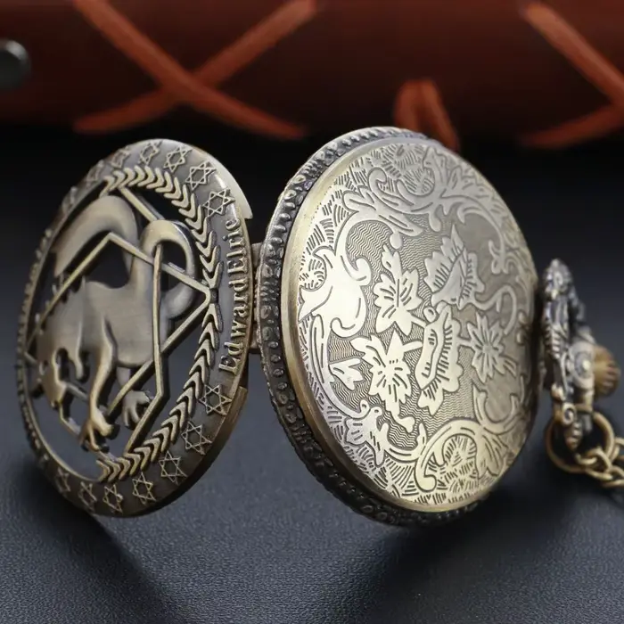 Bronze FullMetal Alchemist montre de poche hippocampe creux Relief Vintage Steampunk bijoux collier