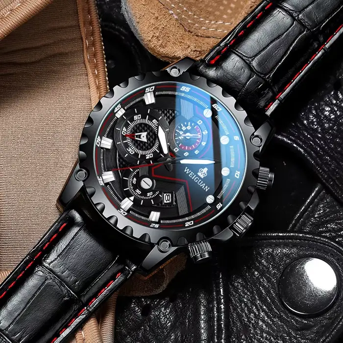 Montre pour hommes noir guerrier authentique à la mode en acier inoxydable étanche calendrier lumine