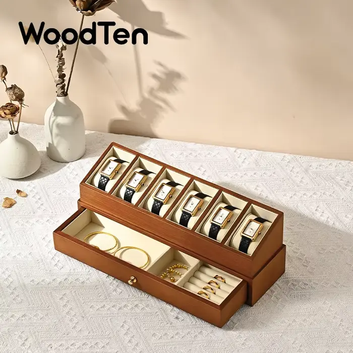 Boîte de montre en bois 6 Grild boîtier de rangement
