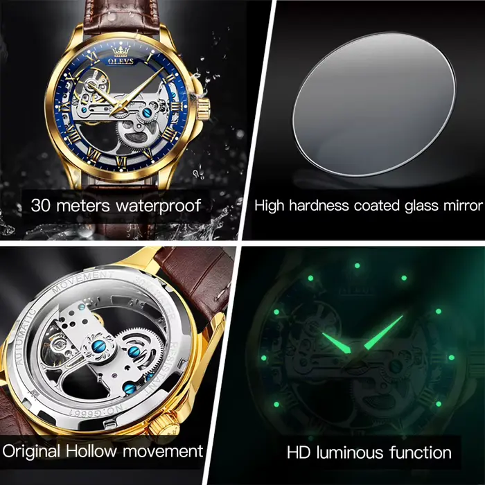 Montre-bracelet mécanique automatique étanche pour homme