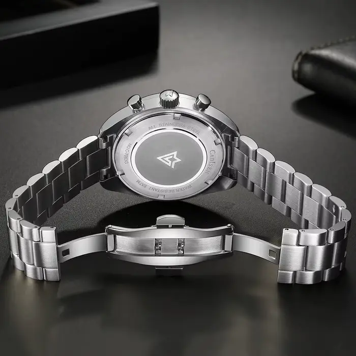 CADISEN montre chronographe de Sport pour hommes japon VD53 Movt montres à Quartz verre saphir montre-bracelet en acier