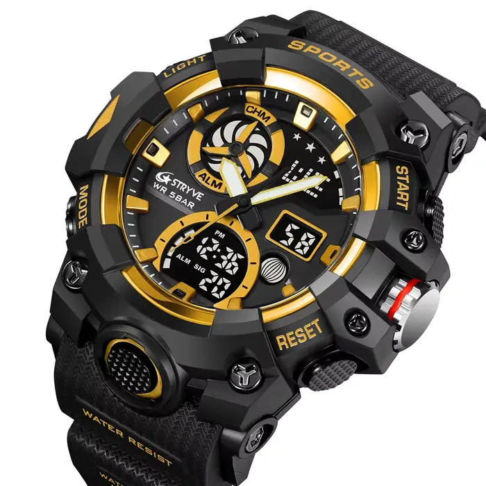 Montres sportives pour hommes STRYVE 2026 à double fuseau horaire montre numérique résistante à l'eau et aux chocs pour activités sportives et voyages