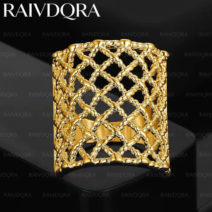 Bague en maille tissée plaquée or 18 carats pour femmes et hommes, bijoux à la mode, charme, cadeaux