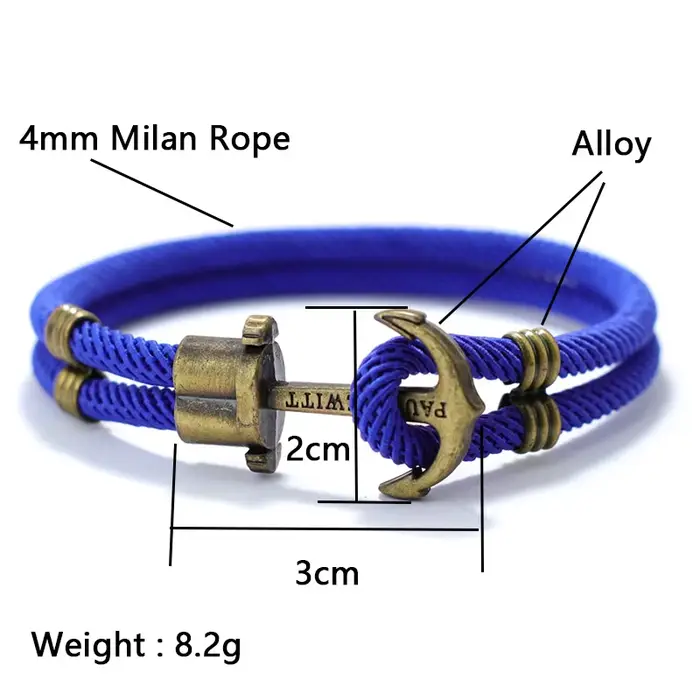 Bracelet Ancre Nautique pour Hommes Corde en Coton et Alliage de Zinc Décontracté Sportif Occasions Spéciales Pratique à Porter
