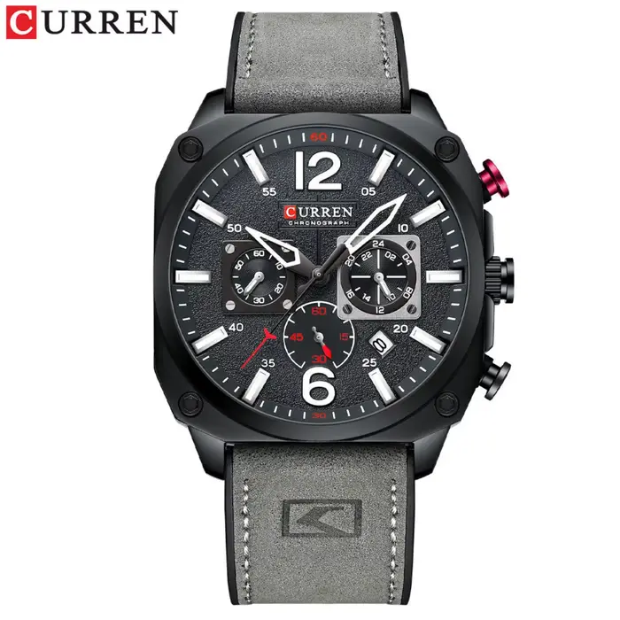 Montre chronographe carrée vintage pour homme, style militaire décontracté, quartz, boîtier en alliage, bracelet en cuir, résistance à l'eau 3 bars, cadeau idéal pour occassions spéciales