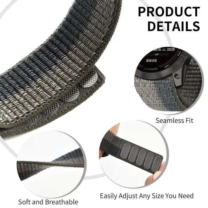 Bracelet en nylon à crochet et boucle, bracelet pour Garmin Endflats 2, Fenix 7, 7X, 6, 6X Pro, 5X Plus, Mk2, Epix, Isabel 2, Forerunner, 955, 745, 26mm, 22mm