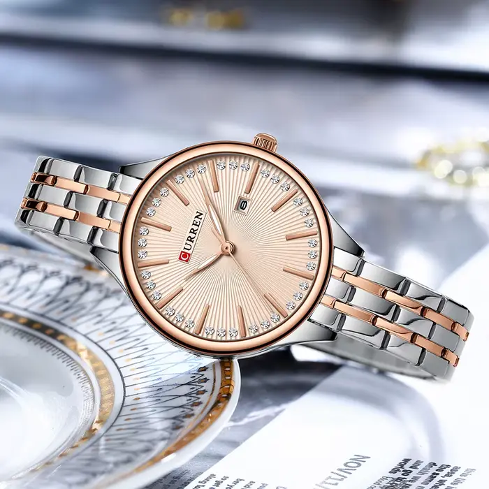 Montre Curren Simple Quartz Femme Bracelet Acier Inoxydable Occasions Spéciales Résistance Eau 3 Bars