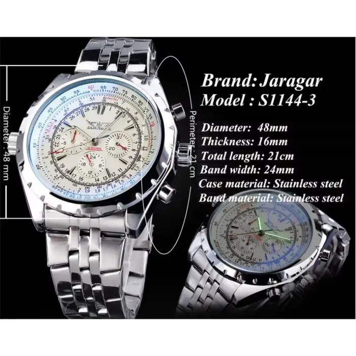 JARAGAR 212 mode hommes montre mécanique automatique étanche en acier inoxydable calendrier lumineux luxe homme d'affaires montres