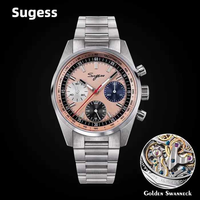 Montre SUGESS édition limitée avec mouvement Seagul ST1903 pour homme occasionnels spéciaux résistante à l'eau et chronographe lumineux