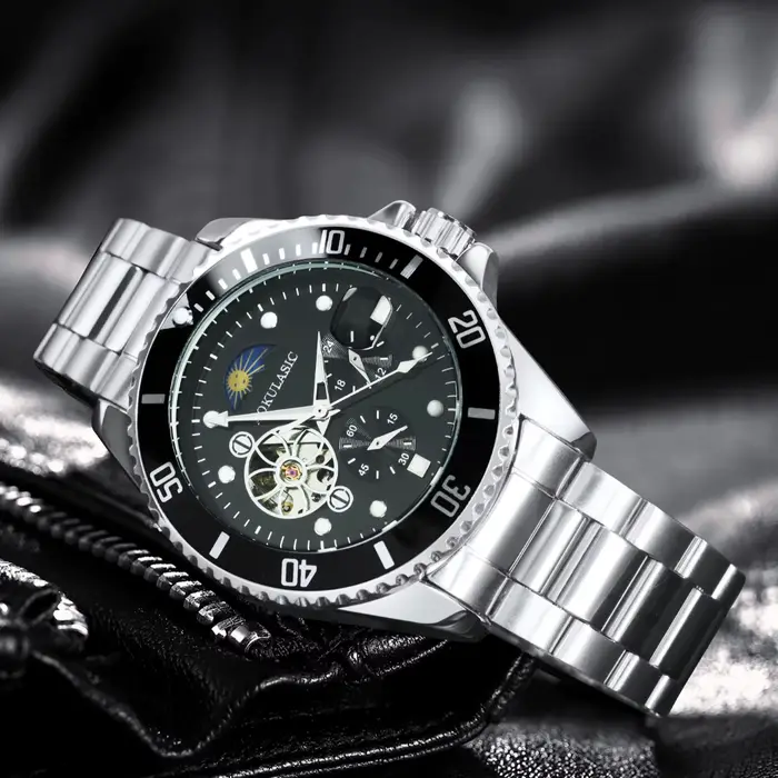 Montres mécaniques squelette à phase lunaire Tourbillon