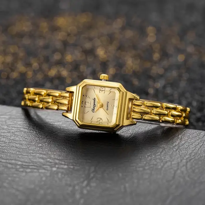 Montres à Quartz de luxe pour femmes dorées marque de mode carré dames