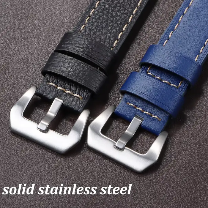 Bracelet de montre en cuir véritable vintage poli et mat avec pin buckle pour montres traditionnelles occasions spéciales femmes hommes