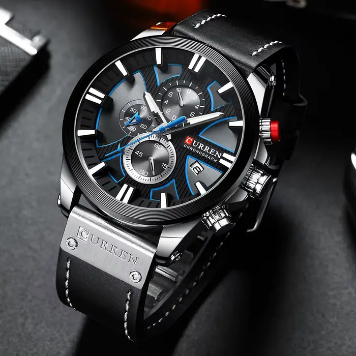 Montre chronographe Curren homme sport quartz bracelet en cuir pour hommes aventuriers et sportifs