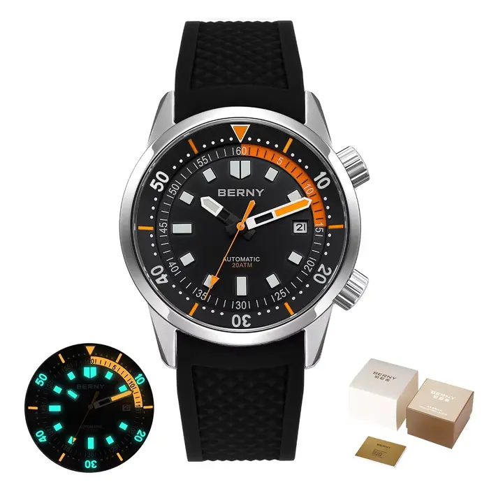 BERNY montres de plongée pour hommes 200M étanche Super lumineux automatique mécanique montre de plo