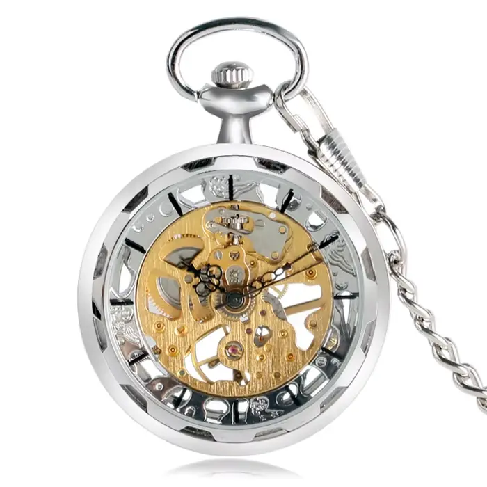 Steampunk – montre mécanique de luxe pour hommes et femmes, remontoir à la main, de poche, en argent