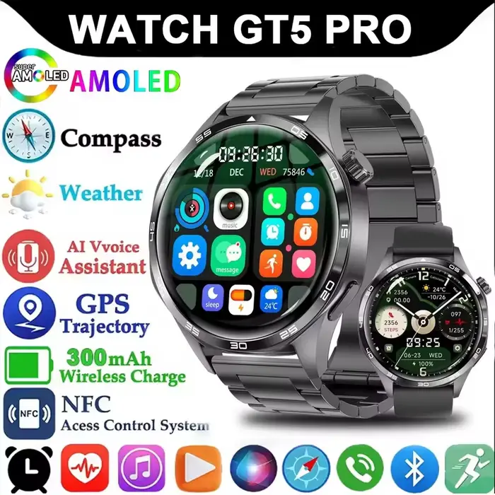 Montre intelligente 5 Pro GPS NFC Smartwatch hommes 360*360 AMOLED écran moniteur de fréquence cardiaque Bluetooth