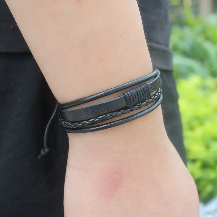 TYO – Bracelet tressé multicouche en cuir pour hommes