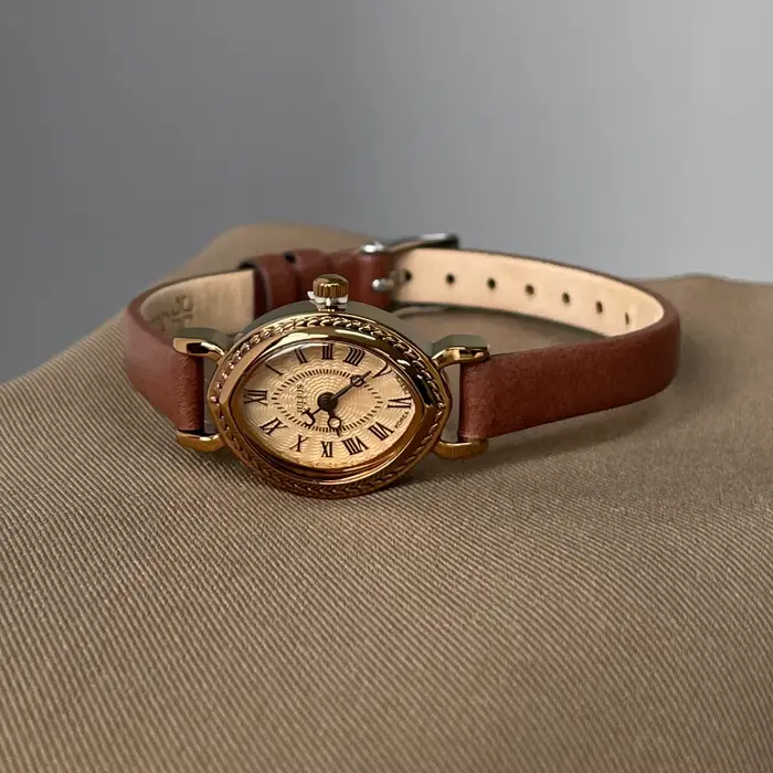 Montre à Quartz Haut de Gamme Vintage en Cuir Marron Femme Occasions Spéciales Elégante Luxe Raffinée