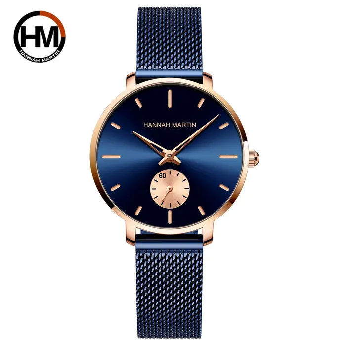 HANNAH MARTIN Top marque femmes montre 1335 synchronisation sous-cadran en acier inoxydable maille mouvement à Quartz