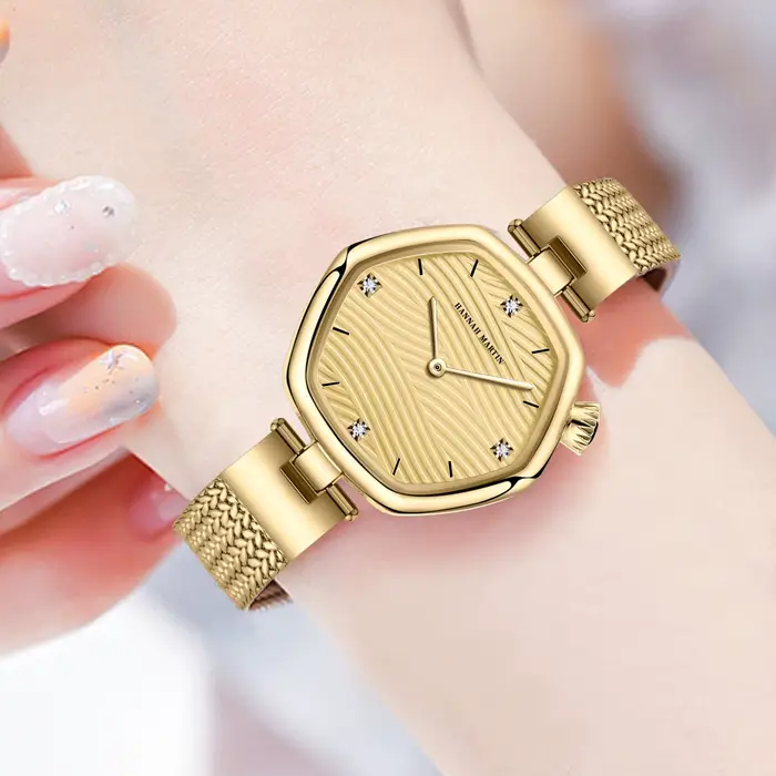 2025 nouvelles femmes boîte-cadeau montre mode Hexagonal en acier inoxydable maille ceinture mouvement japonais or Rose
