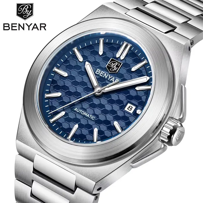 BENYAR classique affaires montre de sport mécanique automatique bracelet en acier inoxydable boîtier en alliage étanche montres lumineuses pour homme