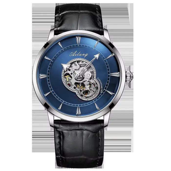 Montre homme Daniel Gorman étanche style punk robuste automatique à remontage automatique analogique-digital avec bracelet en cuir véritable pour hommes occassions spéciales