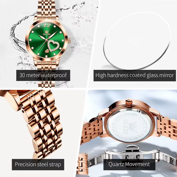 Montre OLEVS en acier inoxydable avec boitier en alliage pour femmes, résistante à l'eau, élégante et polyvalente pour diverses occasions et cadeaux