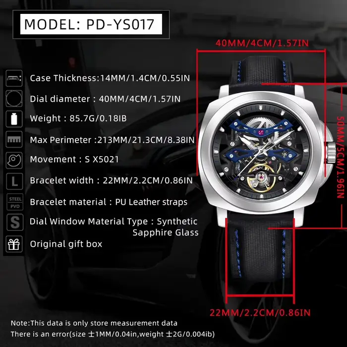 PAGANI DESIGN 10Bar montre de plongée pour hommes cadran carré mécanique