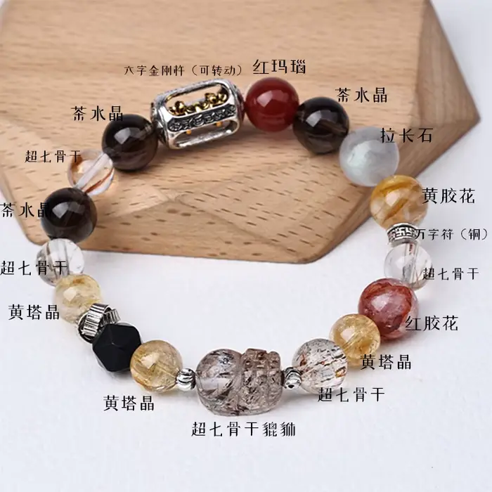 Bracelet multi-gemmes en quartz fumé naturel pour réussir et richesse, série unisexe "Bright Future"