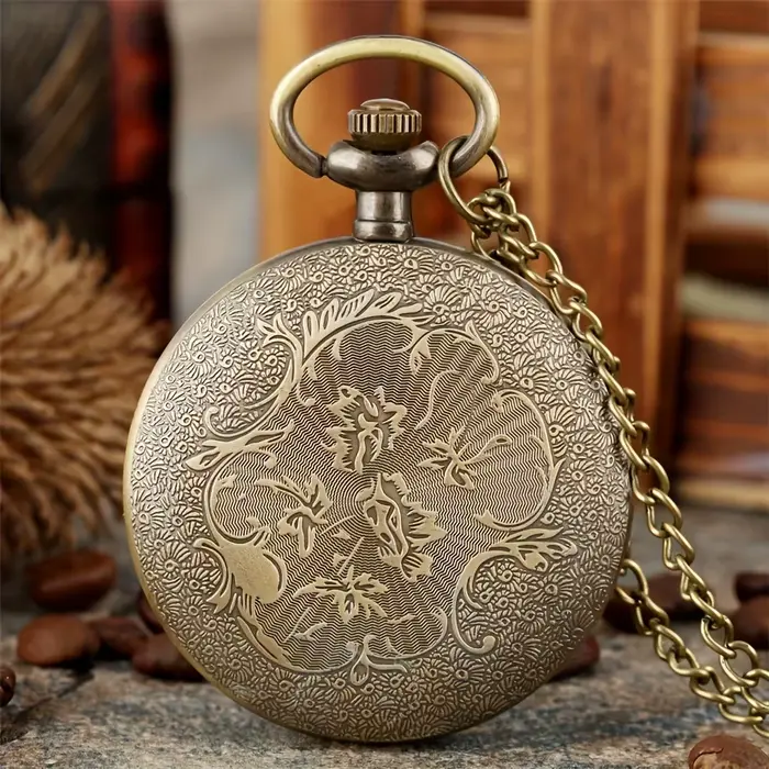 Montre de poche à quartz vintage Bronz pour hommes avec chiffres romains