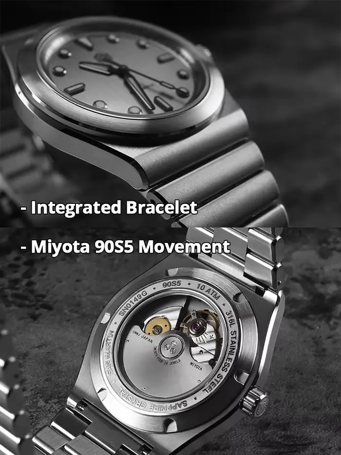 Montre de sport San Martin 40mm avec mouvement Miyota 90S5 bracelet incurvé acier inoxydable résistante à l'eau pour hommes occasions spéciales