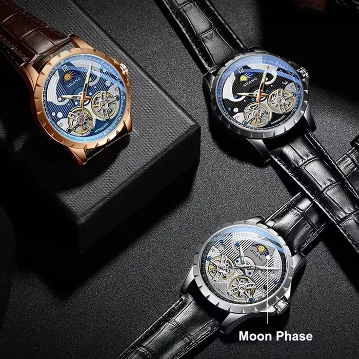 AILANG 2026 Nouvelle Montre Mécanique Automatique en Acier Inoxydable Reloj Hombre Double Tourbillon Montres Phase de Lune Chine CE